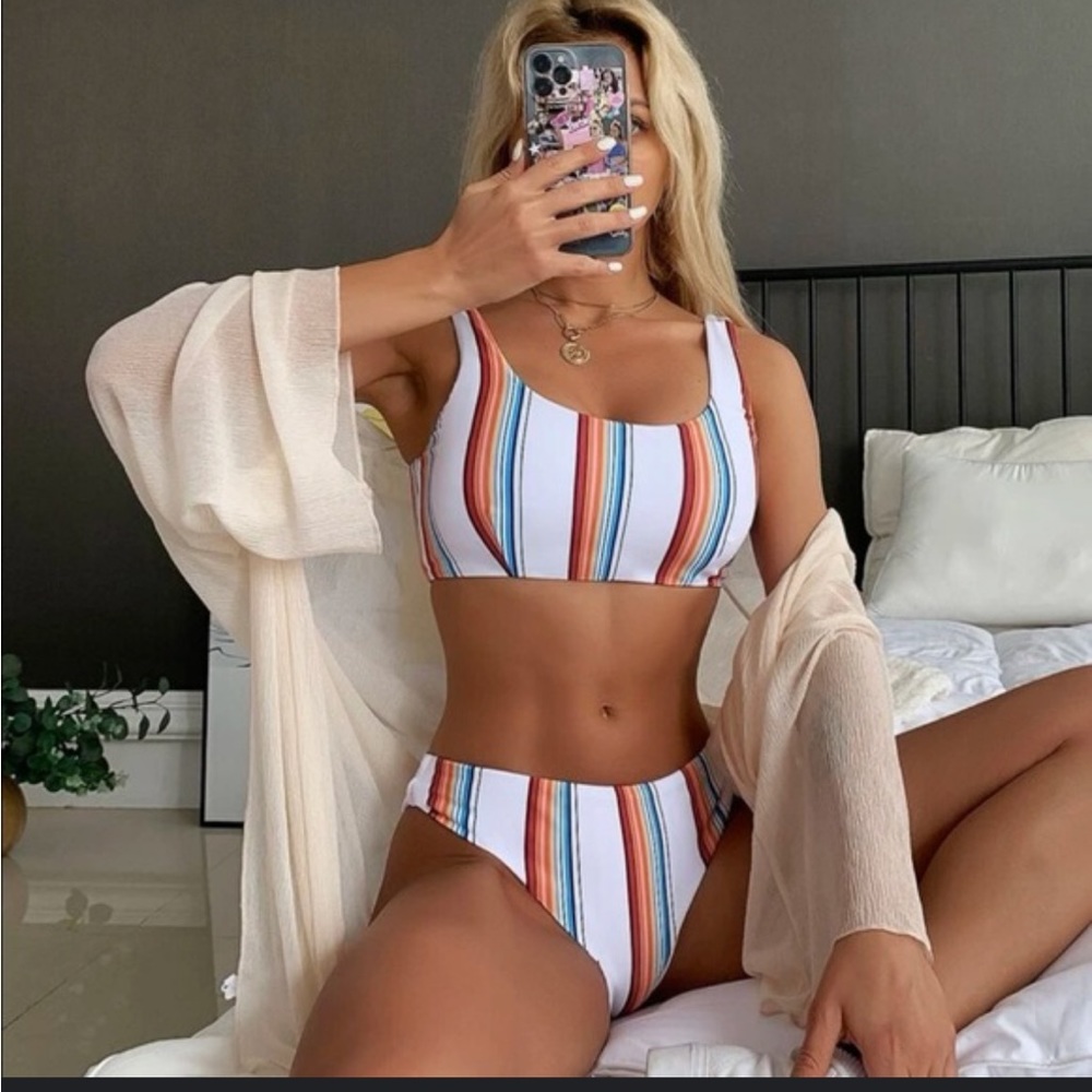 Whit stripped swimsuit size medium